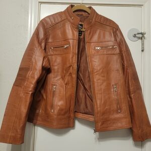 Cognac Brown Leather Motorcycle Jacket